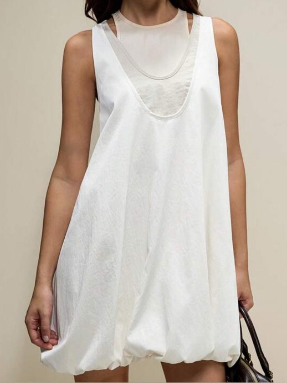 Cream Bubble Hem Sleeveless Shift Dress